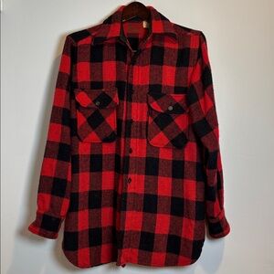 Vintage 1960s/70s Red Black Buffalo Plaid Thick Shirt Jacket Kings Road Sears